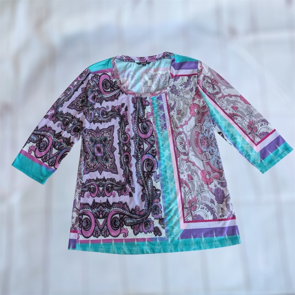 Women’s Size XL Knit Top Paisley Embellished Scoop Purple 3/4 Sleeve Kiara - Picture 3 of 11